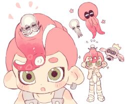 Rule 34 | + +, 1boy, agent 8 (splatoon), bodysuit, cephalopod eyes, closed eyes, commentary request, crown, earrings, floating, green eyes, highres, hoop earrings, jewelry, long hair, mei tyan n, multiple views, nintendo, non-humanoid robot, octoling, octoling boy, octoling player character, octopus, pearl drone (splatoon), red hair, robot, short hair, simple background, smollusk (splatoon), sparkle, splatoon (series), splatoon 3, splatoon 3: side order, standing, tentacle hair, tentacles, thick eyebrows, white background, white bodysuit