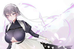 Rule 34 | 1girl, absurdres, azur lane, bellona (armed to clean) (azur lane), bellona (azur lane), breasts, cleavage, cleavage cutout, closed mouth, clothing cutout, dress, frilled dress, frills, gloves, hair between eyes, headdress, highres, large breasts, long sleeves, looking at viewer, maid, maid headdress, official alternate costume, purple eyes, purple hair, short hair, solo, white gloves, willow (user xagu3384)