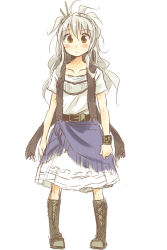 Rule 34 | 1girl, armband, blush, boots, collarbone, cross-laced footwear, full body, lace-up boots, long hair, looking at viewer, original, pigeon-toed, retsujou (yudepii), simple background, solo, white background, white hair, yudepii
