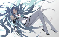Rule 34 | 1girl, ayanami rei, bare shoulders, blue hair, bodysuit, breasts, evangelion: 3.0+1.0 thrice upon a time, from side, full body, hair between eyes, head tilt, highres, long hair, looking at viewer, neon genesis evangelion, parted lips, pilot suit, plugsuit, rebuild of evangelion, red eyes, siino, skin tight, small breasts, solo, twitter username, very long hair, white bodysuit