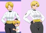 Rule 34 | 1boy, 1girl, blonde hair, blue eyes, breasts, child, eyebrows, closed eyes, frown, highres, king (snk), mature female, short hair, snk, the full version of this image has 404ed., the king of fighters