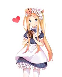 Rule 34 | 1girl, abigail williams (heart of cooking) (fate), abigail williams (fate), absurdres, apron, blonde hair, blue bow, blue dress, blue eyes, bow, closed mouth, commentary request, dress, fate/grand order, fate (series), forehead, hair bow, heart, highres, holding, long hair, official alternate costume, pantyhose, parted bangs, puffy short sleeves, puffy sleeves, short sleeves, smile, solo, striped bow, striped clothes, striped dress, stuffed animal, stuffed toy, teddy bear, twintails, valentine, vertical-striped clothes, vertical-striped dress, very long hair, waist apron, white apron, white bow, white pantyhose, yukaa