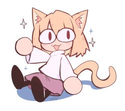 Rule 34 | &lt;|&gt; &lt;|&gt;, 1girl, :3, black footwear, blonde hair, cat tail, ceroro, chibi, commentary, english commentary, looking at viewer, medium hair, neco-arc, purple skirt, skirt, solo, sparkle, sweater, tail, tsukihime, white sweater