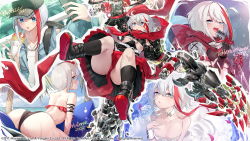 Rule 34 | 1girl, 2022, admiral graf spee (azur lane), admiral graf spee (peaceful daily life) (azur lane), admiral graf spee (world&#039;s cutest) (azur lane), anniversary, artist name, ass, azur lane, bare shoulders, black socks, blue eyes, border, breasts, cleavage, commentary, crepe, detached collar, dress, food, from behind, full body, hand on own chest, highres, holding, large breasts, long hair, microphone stand, multicolored hair, multiple views, o-ring, official alternate costume, open mouth, osisio, outdoors, platform footwear, red hair, selfie, socks, solo focus, spread legs, teeth, thighs, two-tone hair, underboob, upper teeth only, wedding dress, white border, white hair