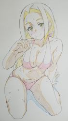 Rule 34 | 1girl, bikini, blonde hair, breasts, bright pupils, brown eyes, creatures (company), feet, forehead, full body, game freak, hand gesture, hand up, highres, long hair, looking at viewer, medium breasts, mitarashi o, navel, nintendo, npc trainer, ocean, open mouth, peace symbol, pokemon, pokemon xy, red bikini, simple background, smile, solo, stomach, straight hair, swimmer (pokemon), swimsuit, tan, waves, white background, white pupils