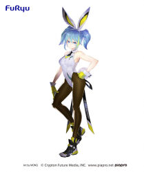 Rule 34 | 1girl, animal ears, armpits, bare shoulders, black pantyhose, blue hair, breasts, english text, fake animal ears, full body, gloves, hand on own hip, hatsune miku, leotard, medium breasts, monq, necktie, pantyhose, playboy bunny, rabbit tail, shoes, short necktie, signature, smile, sneakers, solo, twintails, vocaloid, white background