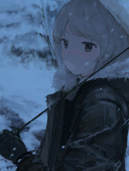 Rule 34 | 1girl, absurdres, aikatsu!, aikatsu! (series), as4kla, character request, fur-trimmed jacket, fur trim, gloves, highres, holding, holding umbrella, jacket, looking at viewer, outdoors, parted lips, scenery, short hair, snow, snowing, solo, transparent, transparent umbrella, umbrella, white hair, winter