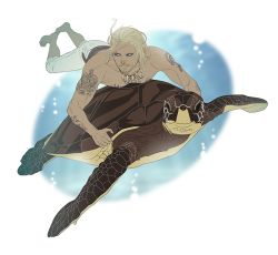 Rule 34 | 1boy, assassin&#039;s creed, assassin&#039;s creed (series), assassin&#039;s creed iv: black flag, blonde hair, blue eyes, edward kenway, gb (doubleleaf), jewelry, long hair, male focus, necklace, topless male, solo, tattoo, turtle, underwater
