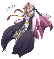 Rule 34 | 2boys, arch bishop (ragnarok online), armor, armored boots, black cape, black eyes, black footwear, black hair, boots, breastplate, cape, capelet, closed mouth, coat, commentary request, cross, faulds, flowery peko, full body, gauntlets, hands on another&#039;s head, high ponytail, leg armor, long hair, looking at another, male focus, multiple boys, official alternate costume, pants, parted lips, pauldrons, pink coat, pink eyes, pink hair, ragnarok online, royal guard (ragnarok online), shoes, short hair, shoulder armor, simple background, smile, twitter username, white background, white capelet, white pants, yaoi