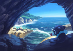 Rule 34 | 10s, atelier pocket, bad id, bad pixiv id, blue sky, cave, cliff, creatures (company), day, game freak, gen 7 pokemon, mountain, nature, nintendo, no humans, ocean, pokemon, pokemon (creature), pokemon sm, popplio, seal (animal), shade, sky, smile, solo