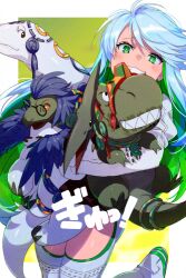 Rule 34 | 1girl, archeopteryx, boots, brontosaurus, colored inner hair, cropped jacket, dinosaur, echo (circa), fate/grand order, fate (series), glasses, gloves, green eyes, green hair, grin, jacket, kukulkan (fate), kukulkan (second ascension) (fate), leotard, long hair, long sleeves, looking at viewer, multicolored hair, pterosaur, shrug (clothing), sidelocks, smile, tepeu (fate), thigh boots, thighs, tyrannosaurus rex, wakchan, white footwear, white gloves, white hair, white jacket, white leotard, xquic (fate)