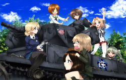 Rule 34 | 10s, 3d, 6+girls, anchovy (girls und panzer), anglerfish, black footwear, black pantyhose, black skirt, blazer, blonde hair, blouse, blue eyes, blue skirt, blue sweater, braid, brown eyes, brown hair, carrying, cloud, cup, darjeeling (girls und panzer), day, dress shirt, emblem, fang, fish, girls und panzer, green hair, green jacket, green skirt, grey jacket, grey shirt, hair ribbon, highres, insignia, jacket, jpeg artifacts, katyusha (girls und panzer), kay (girls und panzer), koumou usagi, loafers, long hair, long sleeves, military, military uniform, military vehicle, miniskirt, motor vehicle, multiple girls, neckerchief, necktie, nishizumi maho, nishizumi miho, nonna (girls und panzer), odd one out, ooarai (emblem), ooarai school uniform, open clothes, open jacket, open mouth, pantyhose, panzer iv, panzer iv, piggyback, pleated skirt, red shirt, red skirt, ribbon, school uniform, serafuku, shirt, shoes, short hair, shoulder carry, sitting, skirt, sky, sleeves rolled up, smile, standing, sweatdrop, sweater, tank, tea, teacup, tears, thighhighs, trait connection, tree, turtleneck, twin braids, twintails, uniform, v-neck, vehicle, white legwear, white shirt, youmou usagi