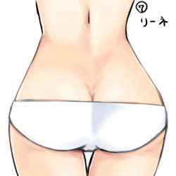 Rule 34 | 1girl, ass, ass focus, butt crack, dimples of venus, highres, isosceles triangle (xyzxyzxyz), lynette bishop, monochrome background, panties, simple background, solo, strike witches, thigh gap, underwear, white background, white panties, world witches series