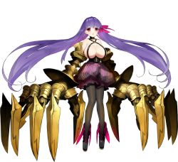 Rule 34 | 10s, 1girl, breasts, claws, fate/extra, fate/extra ccc, fate (series), full body, hair ribbon, huge breasts, long hair, official art, pantyhose, passionlip (fate), purple eyes, purple hair, ribbon, solo, transparent background, very long hair, wada arco