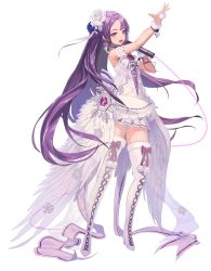 Rule 34 | boots, bow, bowtie, collar, destiny child, dress, flower, flower on head, fur-trimmed legwear, fur trim, long hair, microphone, pleated skirt, purple eyes, purple hair, saturn (destiny child), skirt, snowflakes, tagme, thigh boots, thighhighs, transparent background, white dress, white flower, white wings, wings, wire