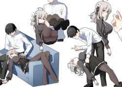 Rule 34 | 1boy, 1girl, breasts, couch, etlabsotwe, flower, grabbing, grabbing another&#039;s breast, grey hair, hair flower, hair ornament, hair ribbon, hypnosis, large breasts, lily (spy kyoushitsu), mind control, non-web source, on couch, pantyhose, rape, red eyes, ribbon, spy kyoushitsu, tagme