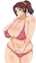 Rule 34 | 1girl, absurdres, bikini, breasts, brown eyes, brown hair, buddy daddies, cleavage, hanyu anna, highres, huge breasts, plump, solo, swimsuit, thick thighs, thighs