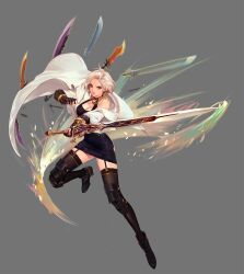 Rule 34 | dress, dungeon and fighter, female slayer (dungeon and fighter), gloves, grey hair, highres, non-web source, official art, red eyes, short hair, skirt, thighhighs