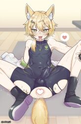 Rule 34 | 1boy, absurdres, anal, animal ears, black suit, blonde hair, blush, bodysuit, cat ears, formal, green eyes, hair ornament, hairclip, heart, heart-shaped pupils, highres, indoors, jacket, looking at viewer, male focus, male penetrated, nohtuy, on floor, open mouth, original, suit, symbol-shaped pupils, tally, tongue, tongue out, trap, unworn jacket, white jacket, yaoi