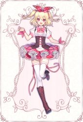 Rule 34 | 1girl, :d, absurdres, blonde hair, blush, boots, bow, braid, brown footwear, center frills, chano hinano, commentary request, cross-laced footwear, dress shirt, fingernails, frills, full body, hair between eyes, hair ribbon, hand up, head tilt, highres, knee boots, lace-up boots, long legs, nail polish, open mouth, original, plaid, plaid ribbon, plaid skirt, pleated skirt, puffy short sleeves, puffy sleeves, red bow, red eyes, red nails, red ribbon, red skirt, ribbon, ribbon-trimmed legwear, ribbon trim, shirt, short sleeves, skirt, smile, solo, standing, standing on one leg, thighhighs, thighhighs under boots, twin braids, two side up, underbust, unmoving pattern, white shirt, white thighhighs