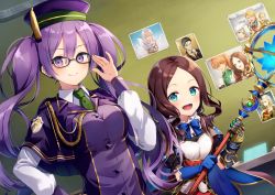 Rule 34 | 2girls, :d, ^ ^, adjusting eyewear, aqua eyes, black hair, blonde hair, brown hair, capelet, captain (fate/grand order), captain nemo (fate), closed eyes, commentary request, elbow gloves, closed eyes, fate/grand order, fate (series), fou (fate), glasses, gloves, goredolf musik, highres, holding, jingle abel meuniere, leonardo da vinci (fate), leonardo da vinci (fate/grand order), leonardo da vinci (rider) (fate), long hair, looking at viewer, mash kyrielight, multiple girls, nemo (fate), nonono (nononotea), olga marie animusphere, open mouth, photo (object), purple eyes, purple hair, romani archaman, school uniform, sherlock holmes (fate), silver hair, sion eltnam sokaris, smile, staff, toga, twintails