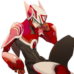 Rule 34 | 10s, 1boy, armor, bad id, bad pixiv id, barnaby brooks jr., blonde hair, blue eyes, glowing, glowing eyes, male focus, power armor, power suit, simple background, solo, superhero costume, synchrocyclotron, tiger &amp; bunny, white background