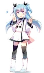 Rule 34 | 10s, 1girl, :d, bad id, bad twitter id, black thighhighs, blue hair, blush, boots, double v, dress, full body, hair ribbon, long hair, long sleeves, noel (sora no method), ohashi (hashidate), open mouth, over-kneehighs, pom pom (clothes), purple eyes, ribbon, shadow, simple background, smile, solo, sora no method, standing, star (symbol), thighhighs, two side up, v, white background, white dress, white footwear, zettai ryouiki