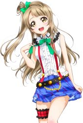 Rule 34 | 10s, 1girl, belt, belt skirt, bow, brown hair, frilled shirt, frills, long hair, love live!, love live! school idol festival, love live! school idol project, minami kotori, official art, one side up, petticoat, ribbon, shirt, skirt, solo, suspenders, thigh strap, third-party edit, transparent background, white background