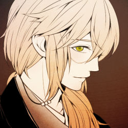 Rule 34 | 1boy, blonde hair, character request, glasses, gradient background, ikemen (series), komae0611, long hair, lowres, male focus, solo, tagme, yellow eyes