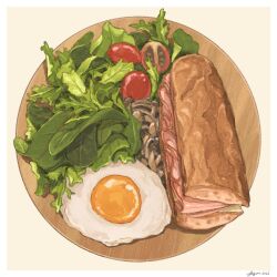 Rule 34 | bread, cherry tomato, egg (food), fajar kurniawan, food, food focus, fried egg, ham, meat, no humans, original, salad, sandwich, signature, tomato, vegetable