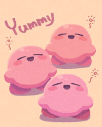 Rule 34 | blush stickers, closed eyes, commentary request, happy, highres, kirby, kirby (series), miclot, nintendo, no humans, open mouth, pink background, red footwear, shoes, simple background, smile