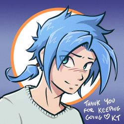 Rule 34 | 1boy, aqua eyes, blue-haired boy (how to draw manga), blue hair, blush, commentary, english commentary, english text, eyes visible through hair, how to draw manga, how to draw manga redraw challenge (meme), katy coope, meme, official art, short hair, short ponytail, smile, solo, spiked hair, thank you