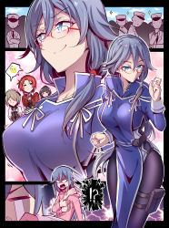 Rule 34 | !?, 4boys, alternate breast size, blue eyes, blush, breast conscious, breast envy, breasts, captain (honkai impact), chinese clothes, commentary, commentary request, dreaming, faceless, faceless male, fei luo mao, fu hua, fu hua (valkyrie accipiter), glasses, grey hair, highres, honkai (series), honkai impact 3rd, jealous, long hair, multiple boys, murata himeko, murata himeko (battle storm), pajamas, pantyhose, pouch, raiden mei, red hair, rita rossweisse, rita rossweisse (umbral rose), smirk, tears, thigh pouch