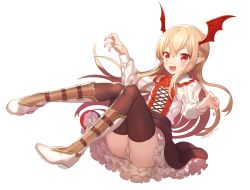 Rule 34 | 10s, 1girl, :d, black skirt, black thighhighs, blonde hair, boots, cross-laced clothes, fang, flower, frilled skirt, frills, full body, granblue fantasy, hair between eyes, head wings, kikugetsu, long hair, long sleeves, looking at viewer, nail polish, open mouth, panties, pointy ears, red eyes, red flower, red rose, rose, shingeki no bahamut, shirt, simple background, skirt, smile, solo, thighhighs, twitter username, underwear, vampy, white background, white footwear, white panties, white shirt, wings