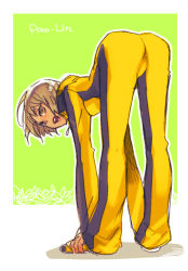 Rule 34 | 10s, 1girl, ass, bad id, bad pixiv id, bent over, blonde hair, breasts, bruce lee&#039;s jumpsuit, female focus, full body, green eyes, hands reach floor, huang baoling, machomucho, shoes, short hair, sneakers, solo, tiger &amp; bunny, top-down bottom-up