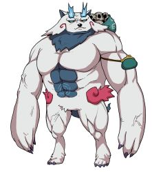 Rule 34 | 10s, artist request, blue eyes, coin purse, flat color, full body, furoshiki, highres, mighty dog, muscular, no humans, official art, simple background, skull, solid eyes, solo, standing, traditional youkai, white background, youkai watch
