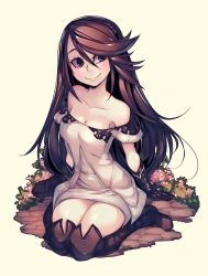 Rule 34 | 1girl, agnes oblige, boots, bravely default: flying fairy, bravely default (series), breasts, cleavage, collarbone, flower, gloves, highres, long hair, looking at viewer, parororo, smile, solo, strapless, thigh boots, thighhighs