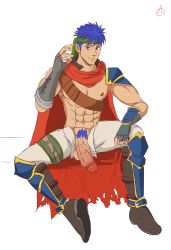 Rule 34 | 1boy, abs, accidentalcream, bara, fire emblem, highres, ike (fire emblem), looking at viewer, male focus, muscular, nintendo, pectorals, penis, solo, testicles, uncensored, undressing