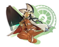 Rule 34 | bad id, bad pixiv id, barefoot, blonde hair, cape, dark-skinned female, dark skin, feet, guilty gear, guilty gear xrd, hat, hyakuhachi (over3), navel, ramlethal valentine, short shorts, shorts, soles, solo, toes