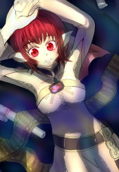 Rule 34 | alfa system, breasts, detached sleeves, dress, gun, inanna, iria animi, pointy ears, red eyes, red hair, scarf, tales of (series), tales of innocence, weapon