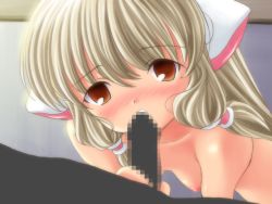 Rule 34 | 00s, 1girl, bent over, blonde hair, blowing, blush, breasts, brown eyes, censored, chii, chobits, fellatio, game cg, medium breasts, non-web source, nude, oral, penis, ryunnu, solo focus
