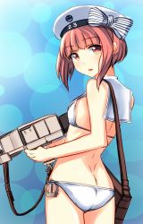 Rule 34 | 10s, 1girl, artist request, ass, bikini, blush, breasts, butt crack, hat, kantai collection, navel, pallad, red eyes, red hair, small breasts, solo, swimsuit, z3 max schultz (kancolle)
