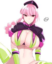 Rule 34 | 1girl, bikini, boots, braid, braided ponytail, breasts, fate/grand order, fate (series), florence nightingale (fate), florence nightingale (trick or treatment) (fate), gloves, green bikini, green gloves, green thighhighs, hat, highres, kankitsu kei, large breasts, layered bikini, long hair, looking at viewer, navel, nurse, nurse cap, official alternate costume, open mouth, pink hair, red eyes, revealing clothes, shiny skin, shrug (clothing), solo, swimsuit, thigh boots, thighhighs, white background