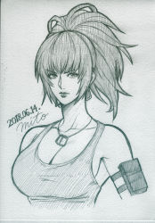 Rule 34 | 1girl, breasts, cleavage, dog tags, earrings, jewelry, large breasts, leona heidern, mito amatsu, ponytail, snk, the king of fighters