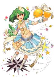 Rule 34 | 1girl, :d, absurdres, belt, boots, breasts, collarbone, crop top, floating hair, full body, green hair, green ribbon, hair between eyes, hair ornament, high heel boots, high heels, highres, holding, holding microphone, layered skirt, long hair, looking at viewer, macross, macross frontier, microphone, midriff, navel, open mouth, ranka lee, red eyes, ribbon, skirt, small breasts, smile, solo, standing, stomach, transparent background, white footwear, yuleowl