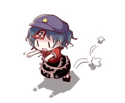 Rule 34 | 1girl, blue hair, chibi, dorua (dollar), female focus, hat, jiangshi, jumping, lowres, miyako yoshika, ofuda, open mouth, outstretched arms, shadow, short hair, simple background, skirt, solo, star (symbol), touhou, white background, zombie pose, | |