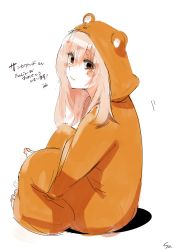 Rule 34 | 10s, 1girl, animal costume, artist name, barefoot, blush stickers, brown eyes, company connection, doma umaru, full body, hamster costume, highres, himouto! umaru-chan, ishida sui, long hair, md5 mismatch, pink hair, red eyes, resized, simple background, sitting, solo, white background