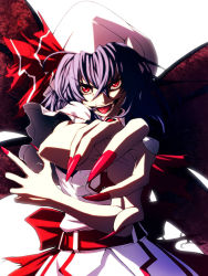 Rule 34 | 1girl, bat wings, claws, face, female focus, fingernails, hat, imizu (nitro unknown), long fingernails, nail polish, open mouth, purple hair, red eyes, red nails, remilia scarlet, ribbon, sharp fingernails, smile, solo, touhou, wings
