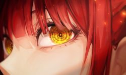 Rule 34 | 1girl, 58 (opal 00 58), absurdres, bad id, bad twitter id, blunt bangs, chainsaw man, close-up, eye focus, eyelashes, hair over one eye, highres, looking at viewer, makima (chainsaw man), nose, red hair, ringed eyes, sidelocks, solo, yellow eyes