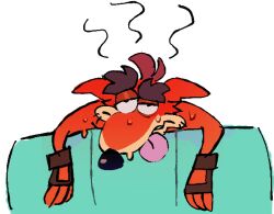 1boy animal_nose artist_request commentary crash_bandicoot crash_bandicoot_(series) english_commentary furry furry_male highres hot male_focus simple_background solo sweat tongue tongue_out white_background